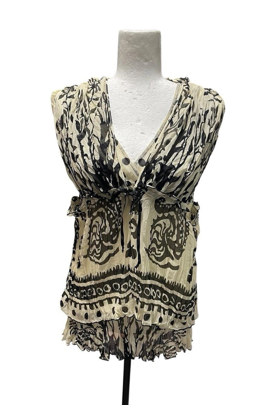 NWT Y2K Anna Sui Layered Silk Crepe Blouse Sleeveless Tie Front Size Small